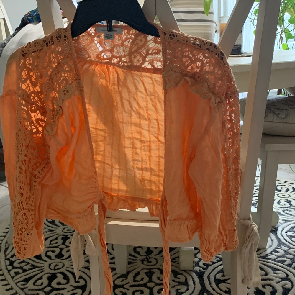 American Eagle Outfitters Peach Lace Cardigan